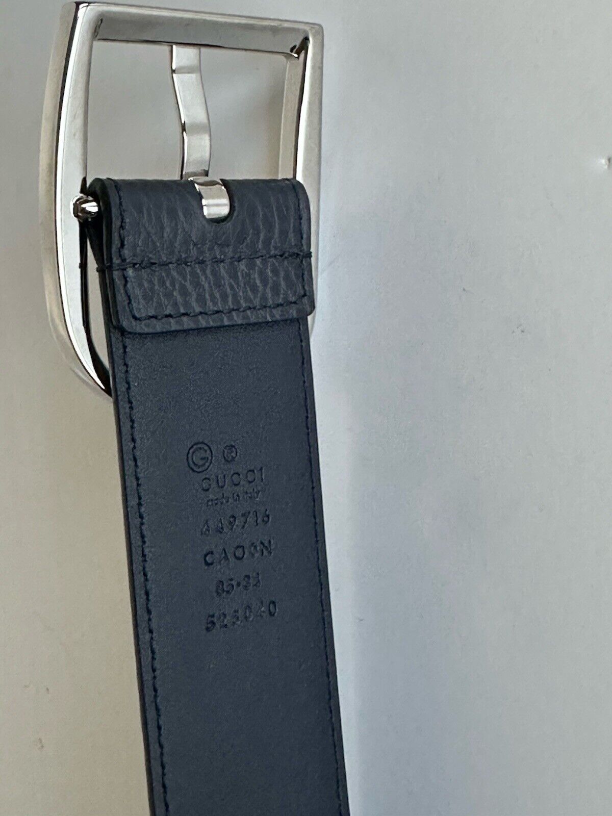 Gucci Men's Dollar Calf Leather Belt Blue 85/34 Made in Italy 449716 NWT