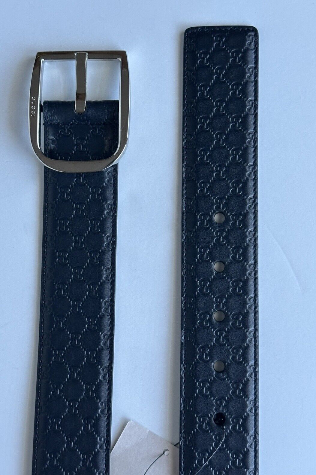 Gucci Men's Microguccissima Dollar Calf Leather Belt Blue 85/34 Italy 449716 NWT