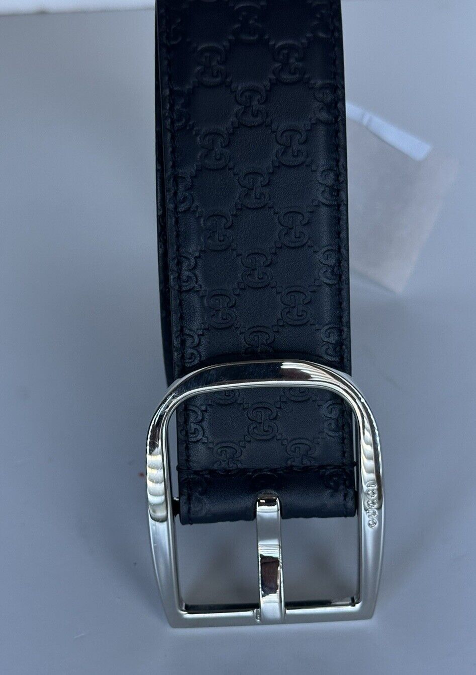 Gucci Men's Microguccissima Dollar Calf Leather Belt Blue 85/34 Italy 449716 NWT