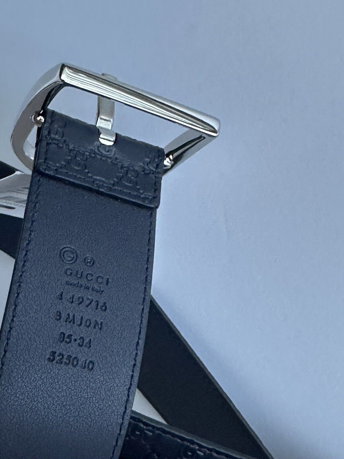 Gucci Men's Microguccissima Dollar Calf Leather Belt Blue 85/34 Italy 449716 NWT