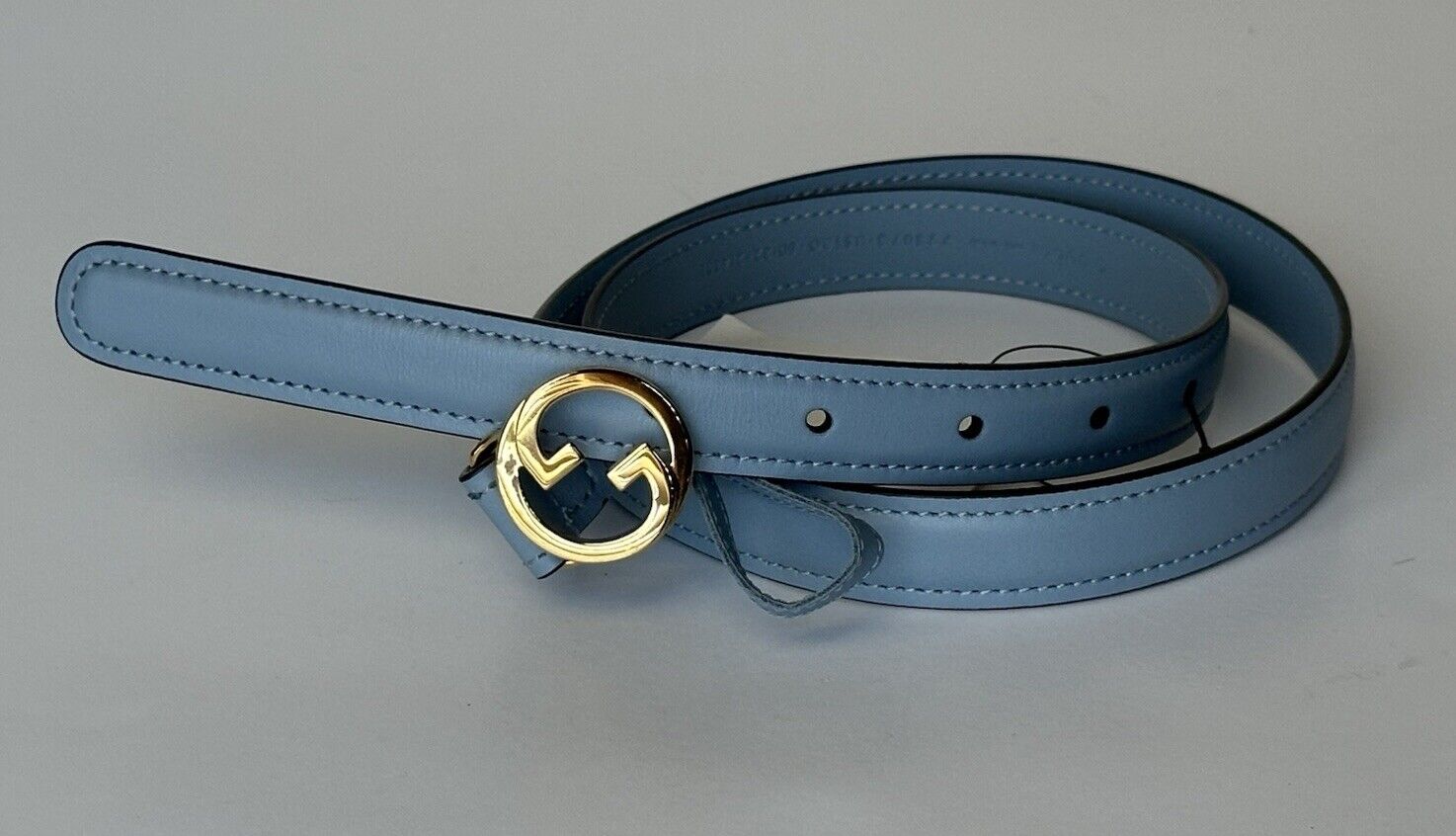 Gucci Women's Cloudy Blue Calf Leather Belt  80/32 Italy 723073 NWT