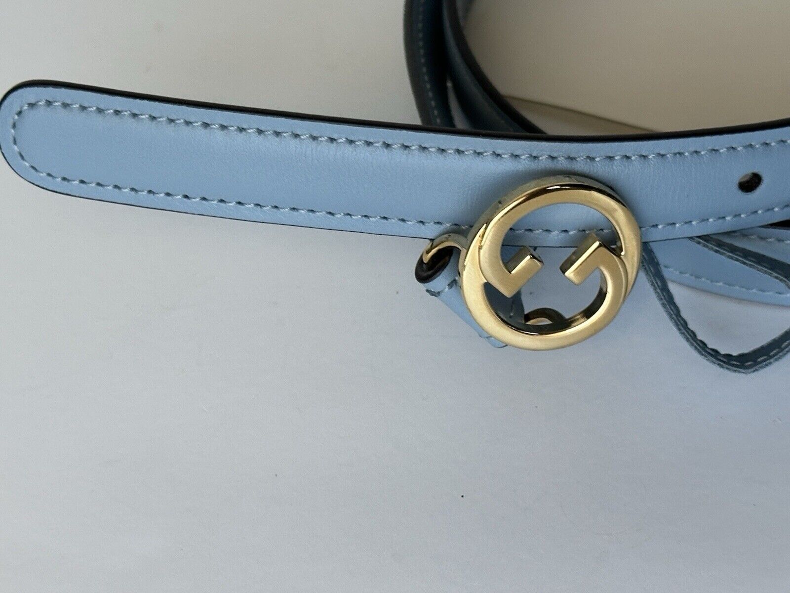 Gucci Women's Cloudy Blue Calf Leather Belt  80/32 Italy 723073 NWT