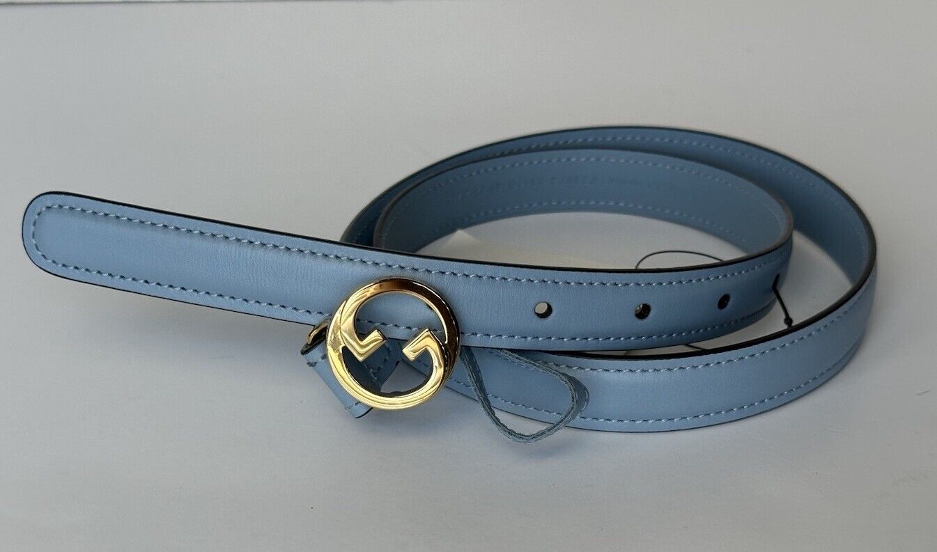 Gucci Women's Cloudy Blue Calf Leather Belt  80/32 Italy 723073 NWT