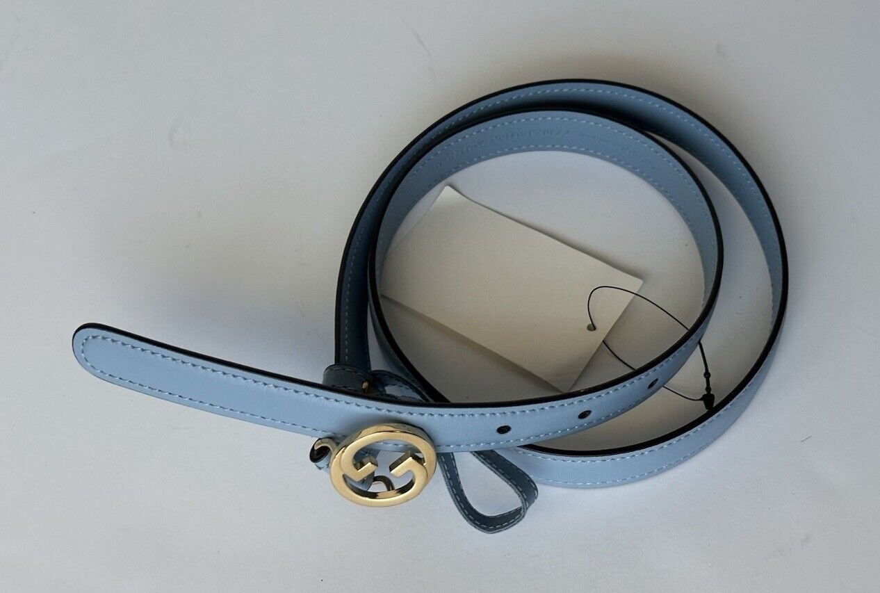 Gucci Women's Cloudy Blue Calf Leather Belt  80/32 Italy 723073 NWT