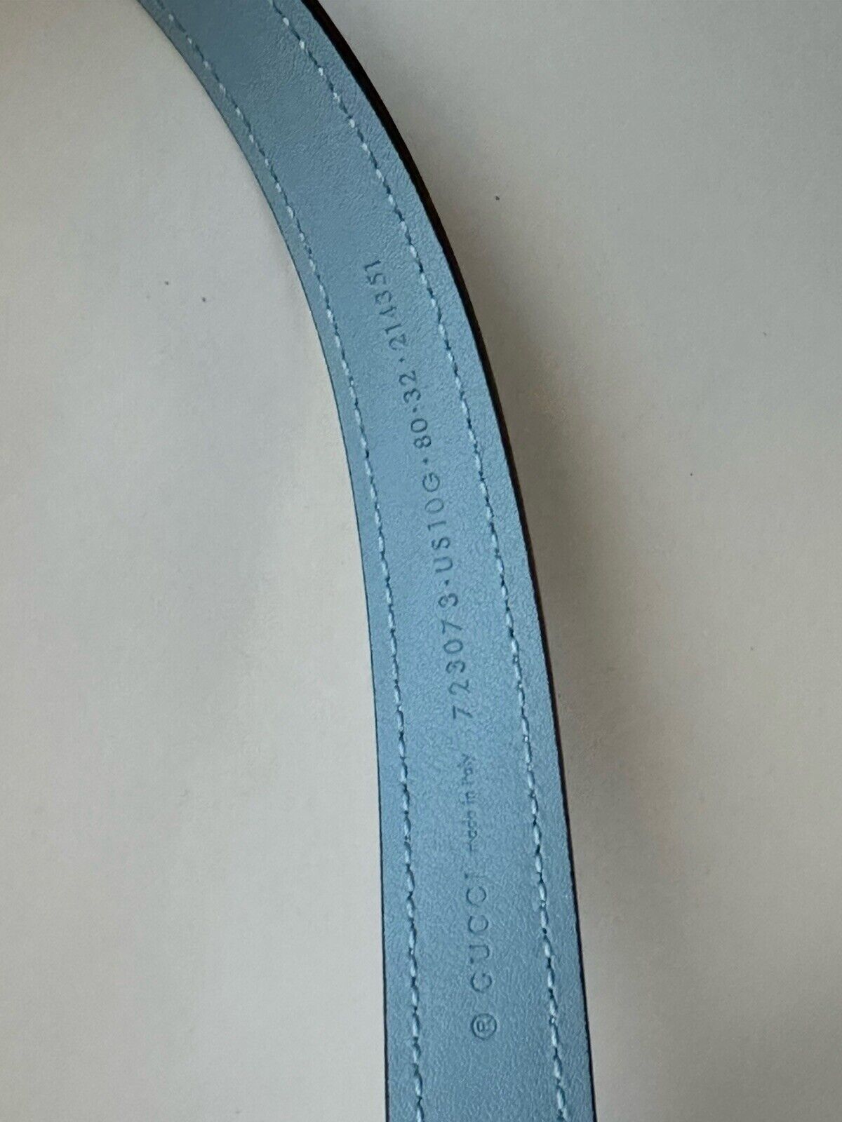 Gucci Women's Cloudy Blue Calf Leather Belt  80/32 Italy 723073 NWT