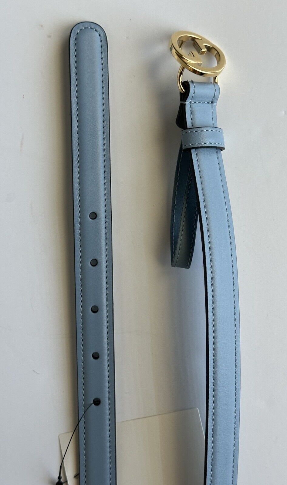 Gucci Women's Cloudy Blue Calf Leather Belt  85/34 Italy 723073 NWT