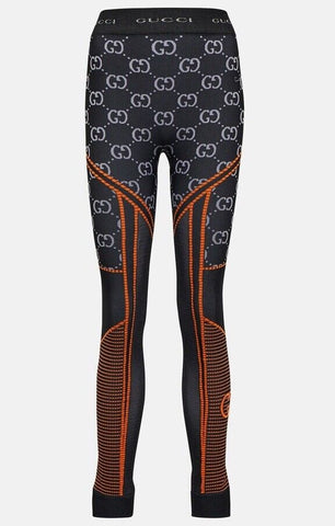 Gucci GG Jacquard Leggings Pants Black/Orange Medium 689203 NWT $920