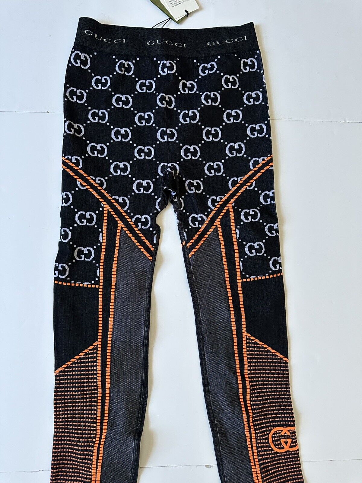 Gucci GG Jacquard Leggings Pants Black/Orange Medium 689203 NWT $920