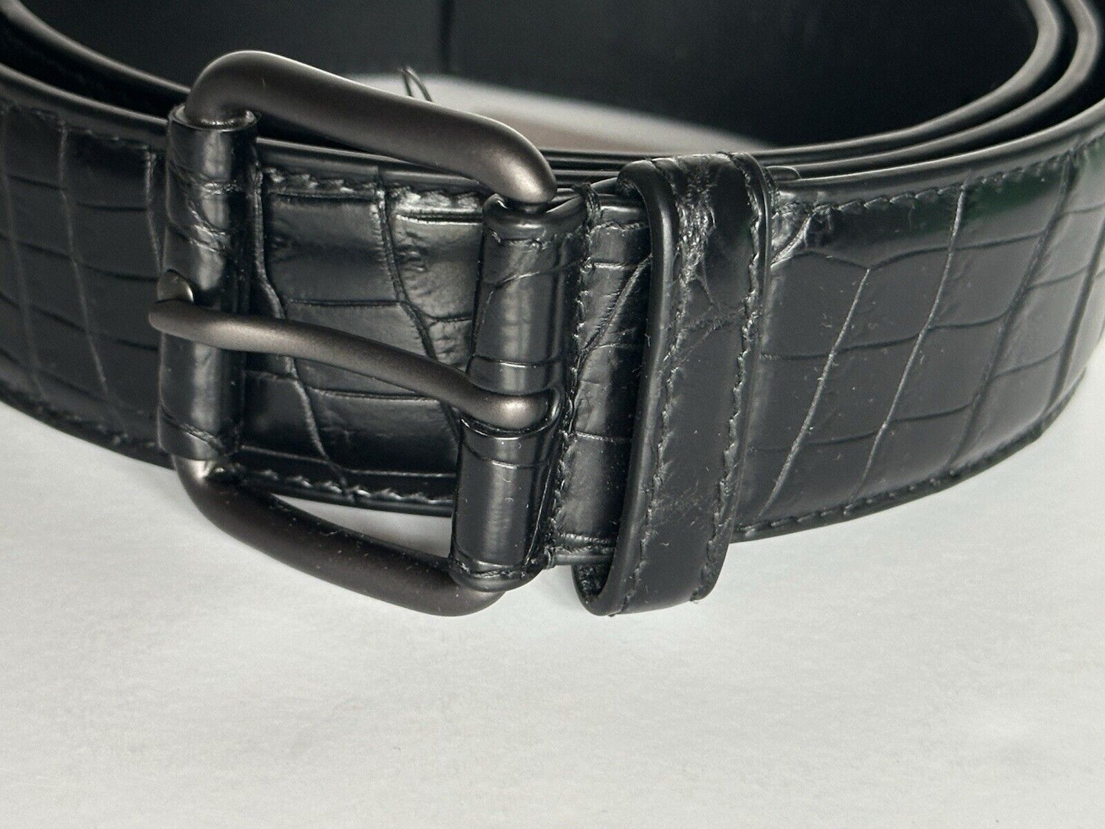 Bottega Veneta Crocodile Soft Leather Black Belt 40/100 IT 288168 NWT $1980