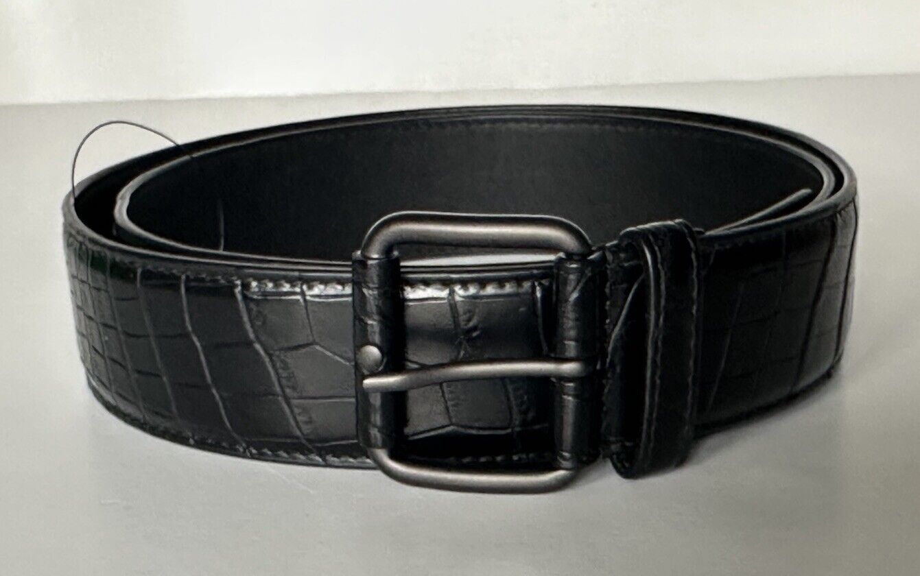 Bottega Veneta Crocodile Soft Leather Black Belt 38/95 Italy 358138 NWT $1850