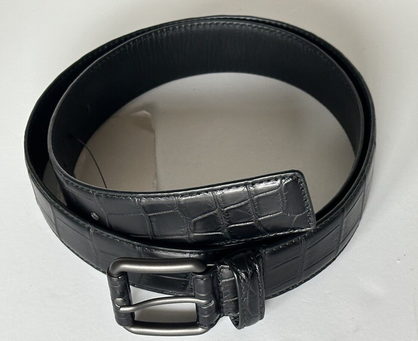 Bottega Veneta Crocodile Soft Leather Black Belt 38/95 Italy 358138 NWT $1850