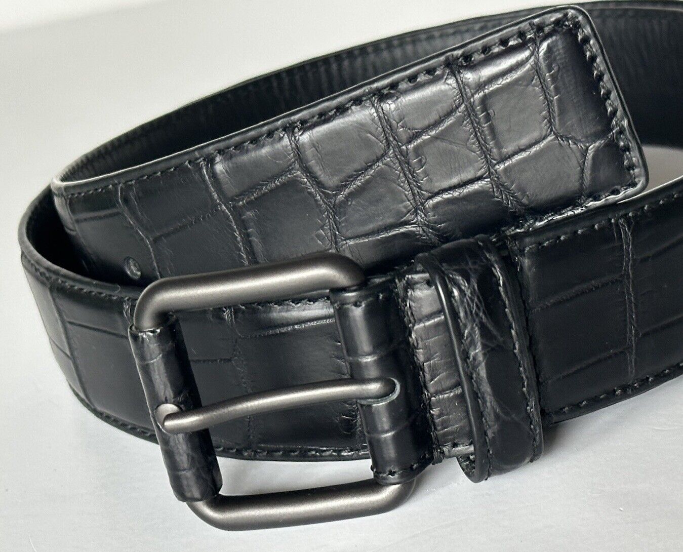 Bottega Veneta Crocodile Soft Leather Black Belt 38/95 Italy 358138 NWT $1850