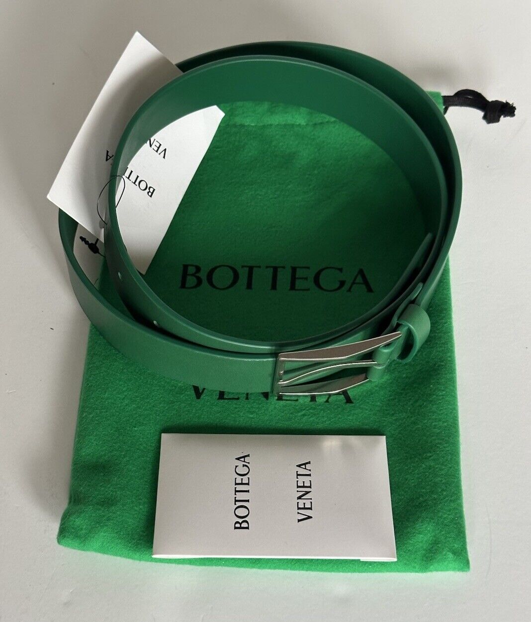 Bottega Veneta Racing Green French Calf Leather Belt 38/95 Italy 649378 NWT $480