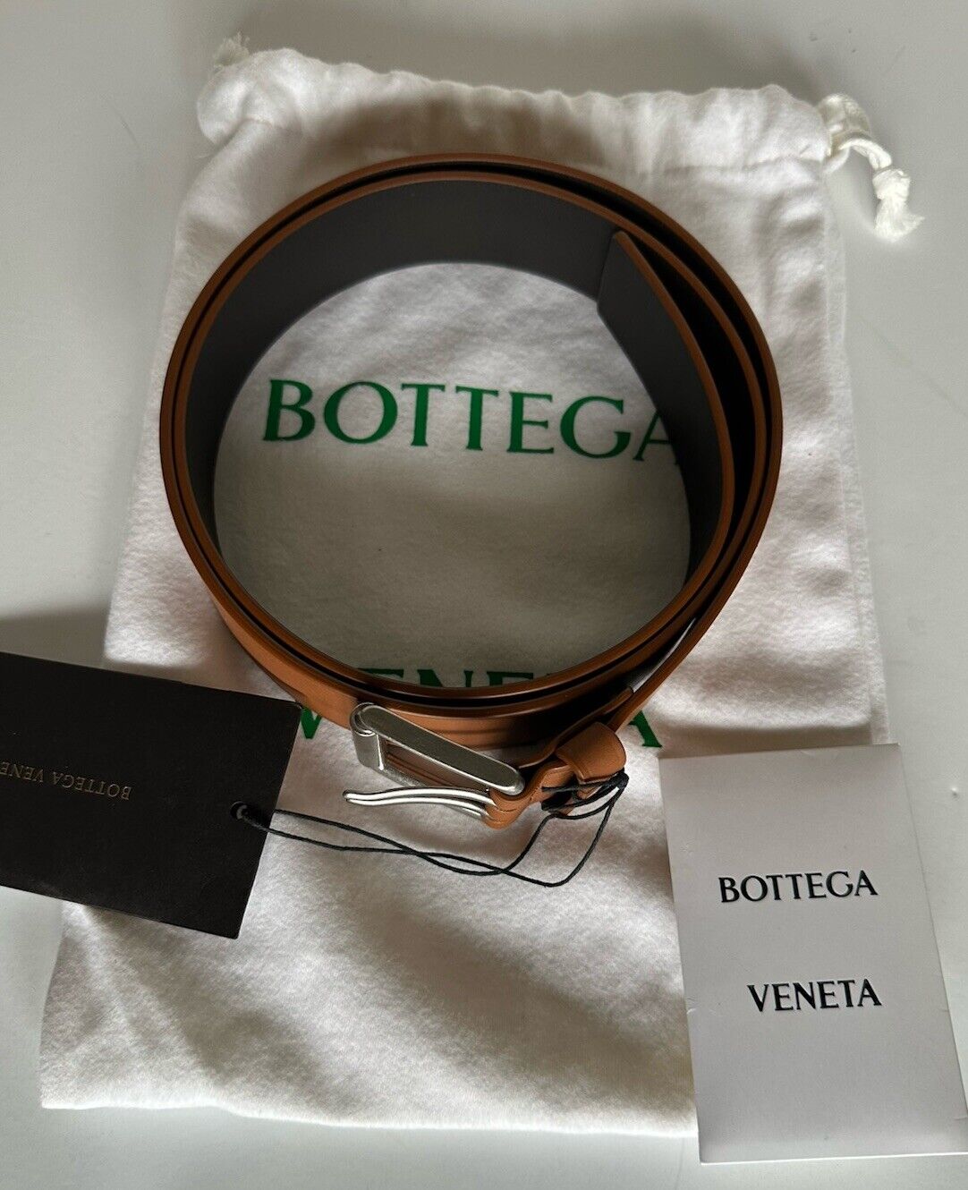 Bottega Veneta Double Prong Brown Calf Leather Belt 40/100 Italy 574859 NWT $490