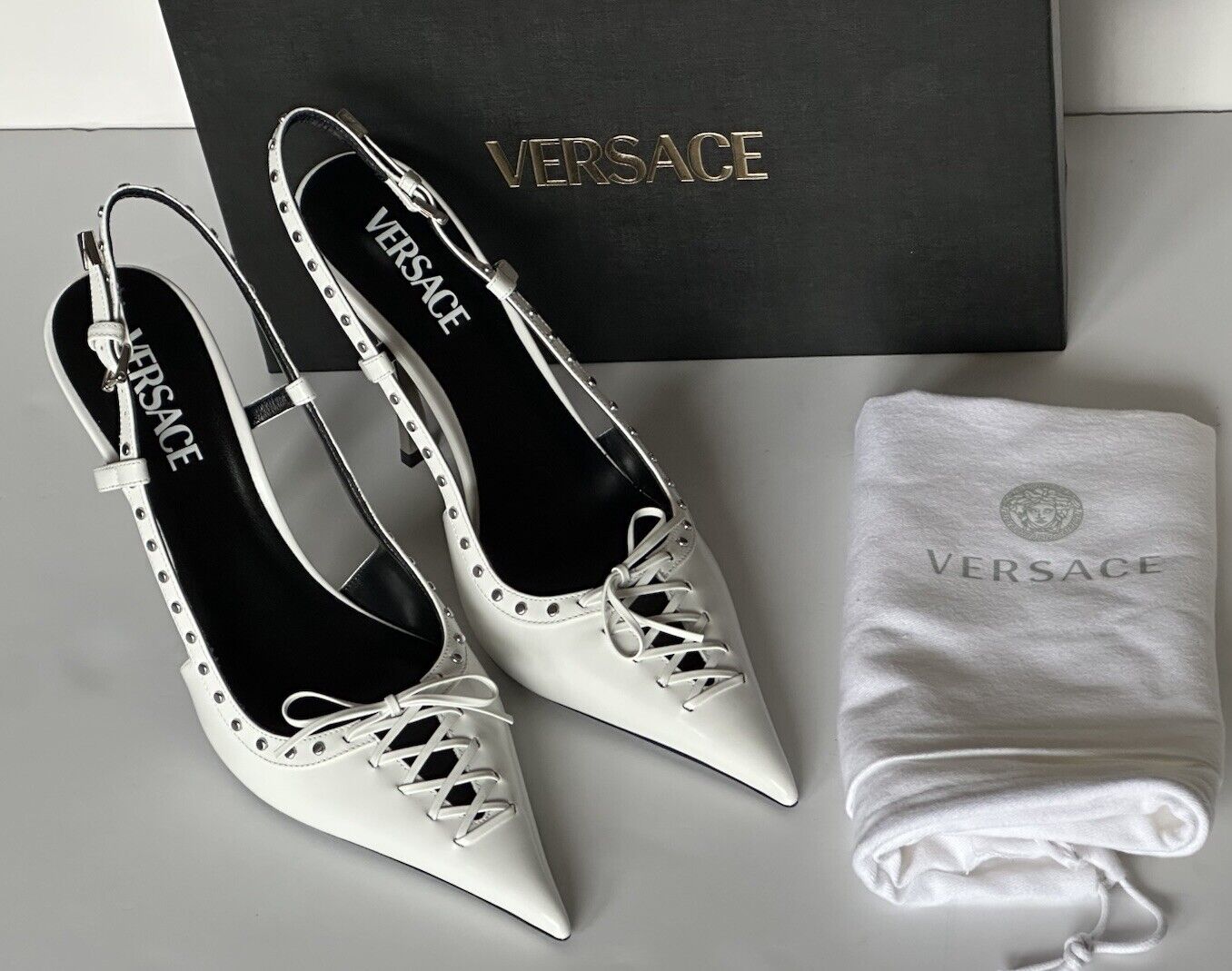 Versace Sling Back Women�s Leather Pump Shoes White 10 US (40 Eu) 1008205 $1575