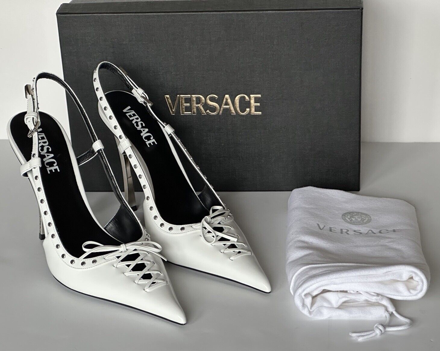 Versace Sling Back Women�s Leather Pump Shoes White 10 US (40 Eu) 1008205 $1575