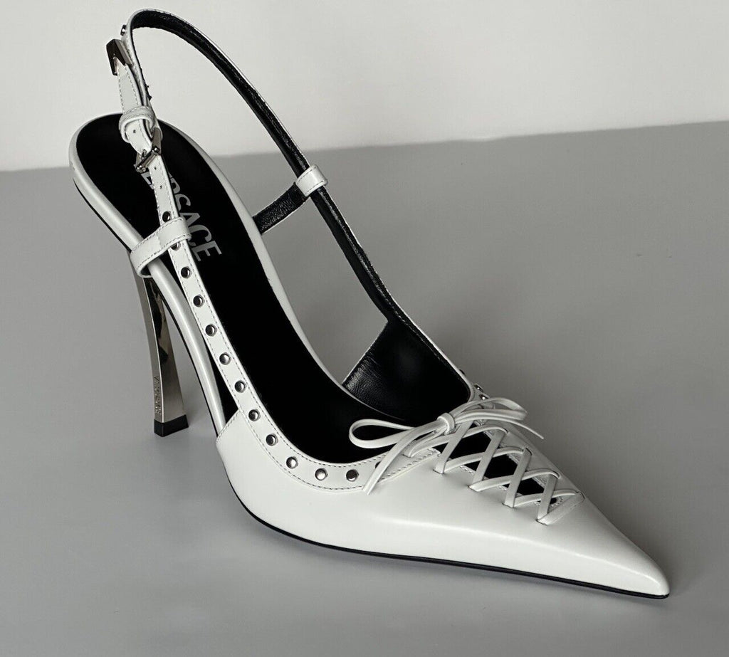 Versace Sling Back Women‘s Leather Pump Shoes White 10.5 US (40.5) 1008205 $1575