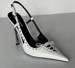 Versace Sling Back Women‘s Leather Pump Shoes White 10.5 US (40.5) 1008205 $1575