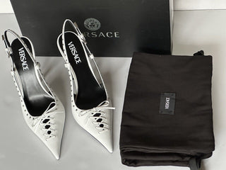 Versace Sling Back Women‘s Leather Pump Shoes White 10.5 US (40.5) 1008205 $1575