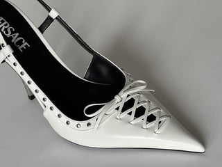 Versace Sling Back Women‘s Leather Pump Shoes White 10.5 US (40.5) 1008205 $1575