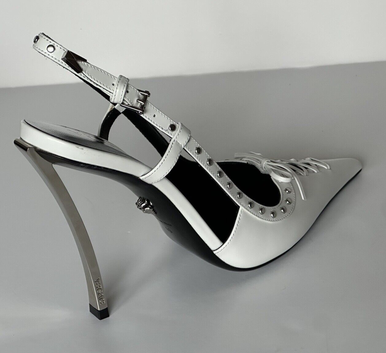 Versace Sling Back Women�s Leather Pump Shoes White 10 US (40 Eu) 1008205 $1575