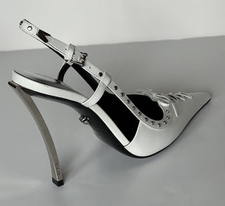 Versace Sling Back Women‘s Leather Pump Shoes White 10.5 US (40.5) 1008205 $1575
