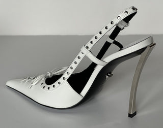 Versace Sling Back Women‘s Leather Pump Shoes White 10.5 US (40.5) 1008205 $1575