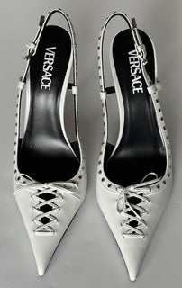 Versace Sling Back Women‘s Leather Pump Shoes White 10.5 US (40.5) 1008205 $1575