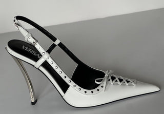 Versace Sling Back Women‘s Leather Pump Shoes White 10.5 US (40.5) 1008205 $1575