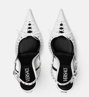 Versace Sling Back Women‘s Leather Pump Shoes White 10.5 US (40.5) 1008205 $1575