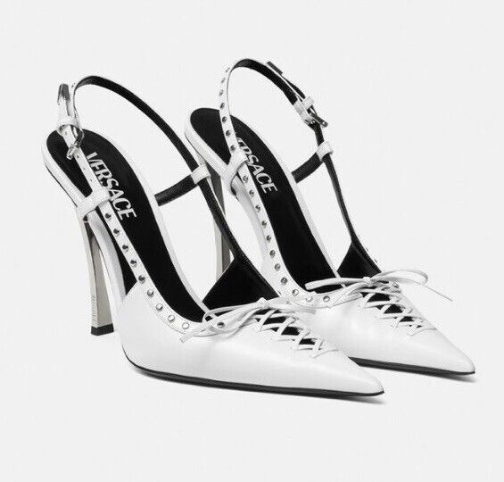 Versace Sling Back Women�s Leather Pump Shoes White 10 US (40 Eu) 1008205 $1575