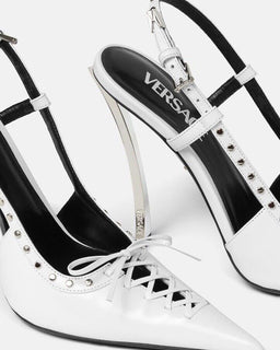 Versace Sling Back Women‘s Leather Pump Shoes White 10.5 US (40.5) 1008205 $1575