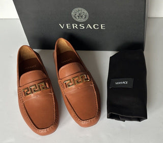 VERSACE Men's Brown Calf Leather Driver Shoes 7.5 US (40.5 Eu) DSU6014