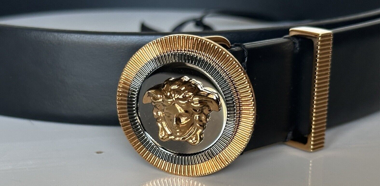 Versace Medusa-Buckle Black Slim Leather Belt 115 (46) Italy 1003760 NWT $550