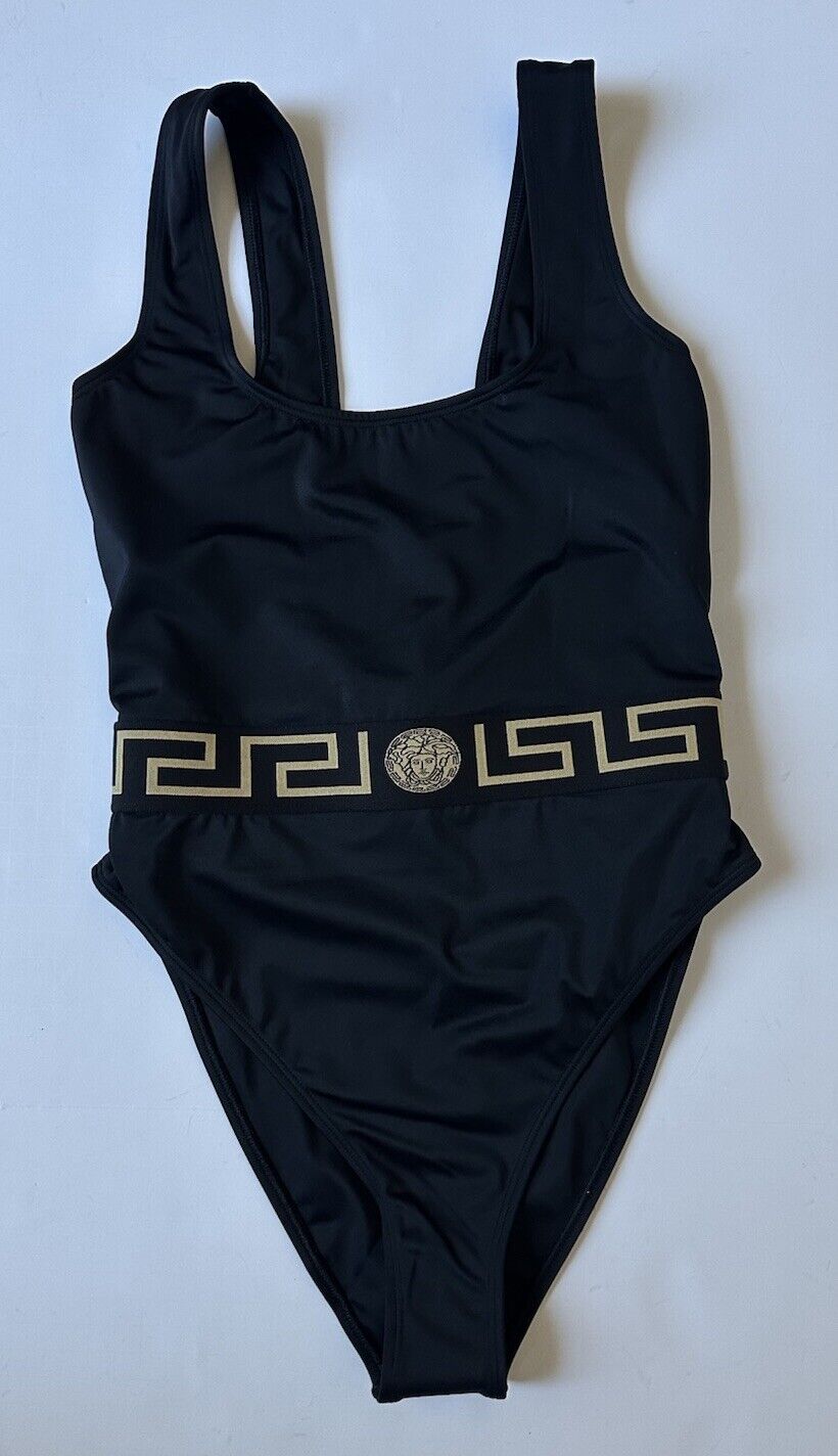 Versace Greek Key Women's Black/Gold Swim Suit Size 2 Italy 1003204 NWT