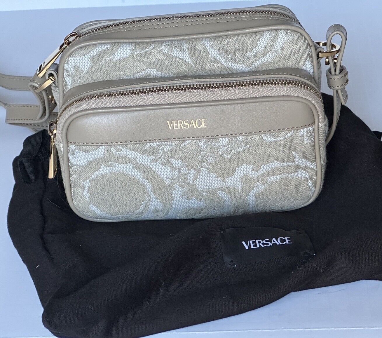 Versace Barocco-jacquard Small Crossbody Beige Bag Italy 1012856 NWT $1150