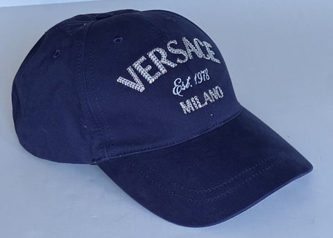 Versace Logo Drill Cotton Baseball Cap Hat Blue Size 60 Italy 1012752 NWT $550