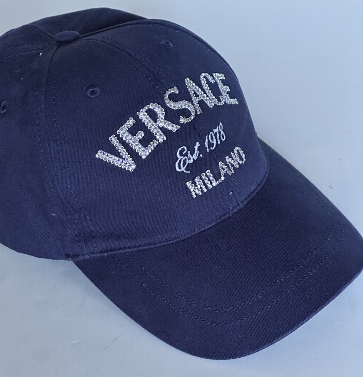 Versace Logo Drill Cotton Baseball Cap Hat Blue Size 60 Italy 1012752 NWT $550