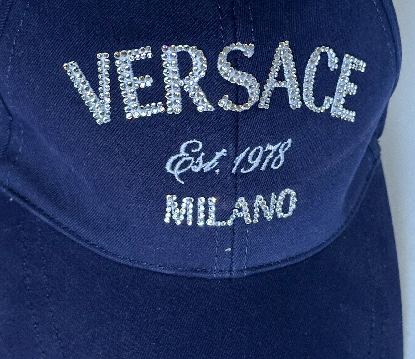 Versace Logo Drill Cotton Baseball Cap Hat Blue Size 60 Italy 1012752 NWT $550