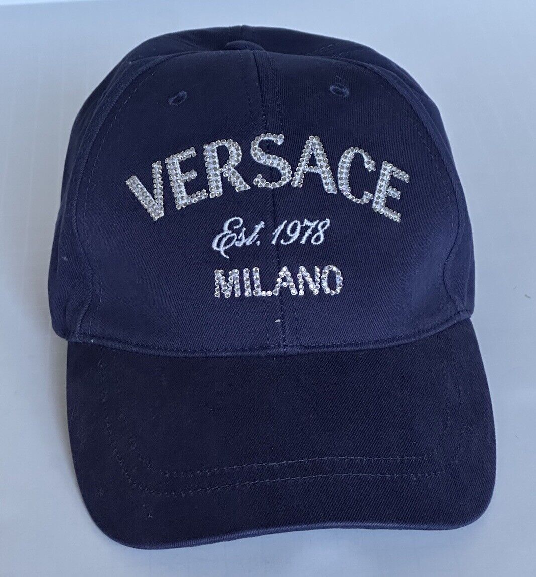 Versace Logo Drill Cotton Baseball Cap Hat Blue Size 60 Italy 1012752 NWT $550