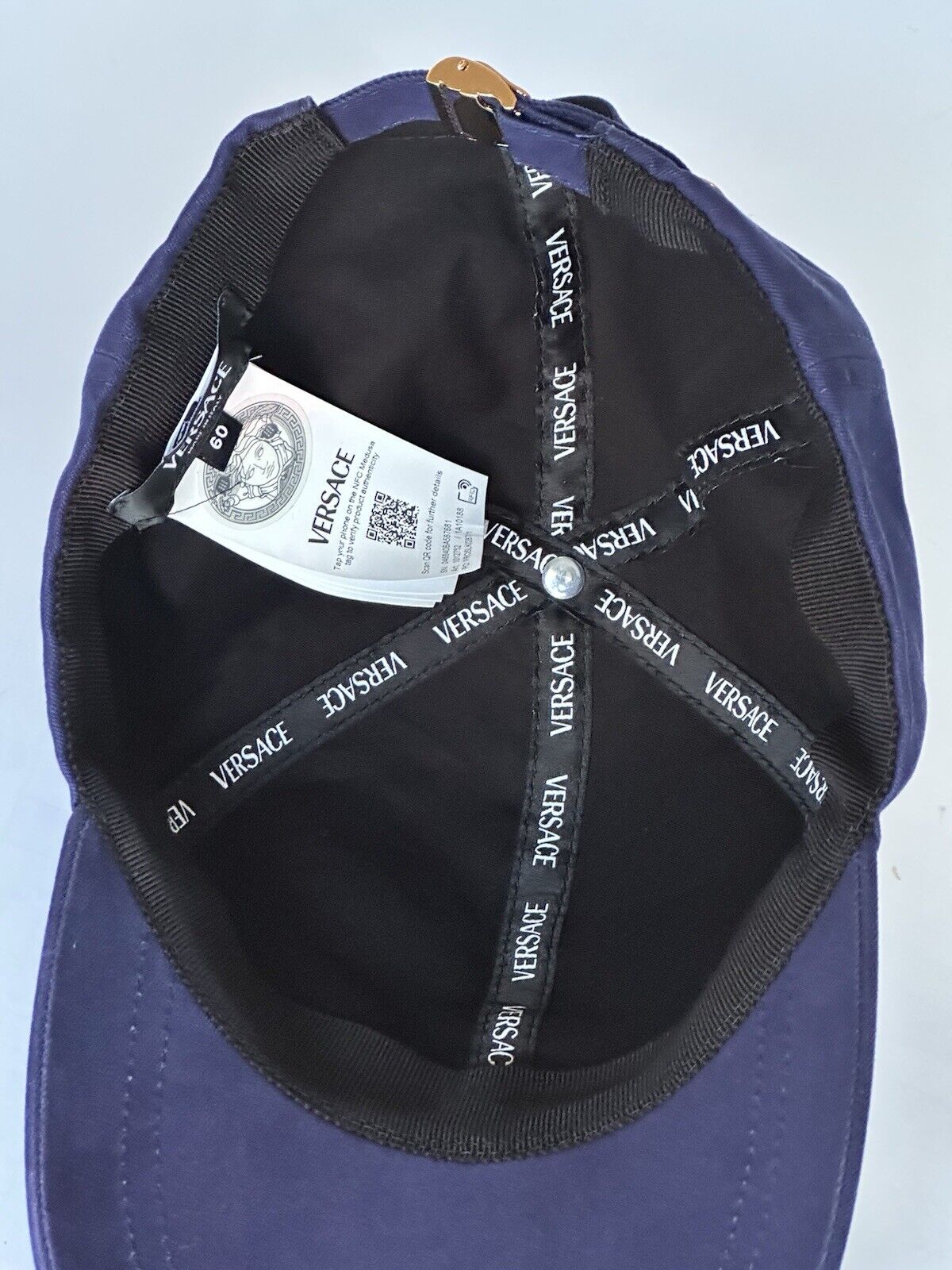 Versace Logo Drill Cotton Baseball Cap Hat Blue Size 60 Italy 1012752 NWT $550