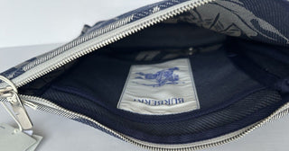 Burberry Knight Logo Canvas Pouch Clutch Gray/Blue 80838681 Italy NWT $910