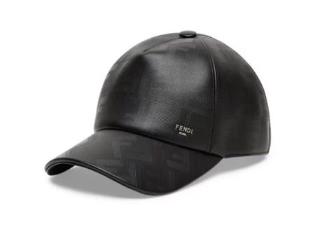 Fendi FF Logo Leather Baseball Cap Black Hat Made in Italy FXQ989 NWT $920