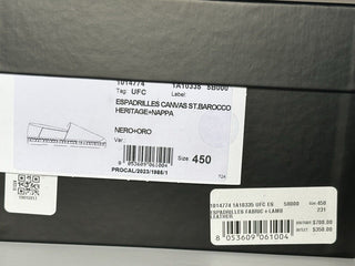 VERSACE Barocco Print Gold/Black Canvas Espadrilles 12 US 1014774 Spain NIB $700