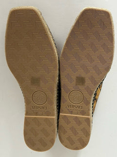 VERSACE Barocco Print Gold/Black Canvas Espadrilles 12 US 1014774 Spain NIB $700