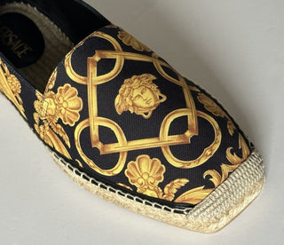 VERSACE Barocco Print Gold/Black Canvas Espadrilles 12 US 1014774 Spain NIB $700