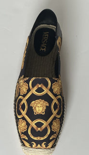 VERSACE Barocco Print Gold/Black Canvas Espadrilles 12 US 1014774 Spain NIB $700