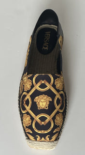 VERSACE Barocco Print Gold/Black Canvas Espadrilles 12 US 1014774 Spain NIB $700