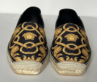 VERSACE Barocco Print Gold/Black Canvas Espadrilles 12 US 1014774 Spain NIB $700