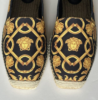 VERSACE Barocco Print Gold/Black Canvas Espadrilles 12 US 1014774 Spain NIB $700